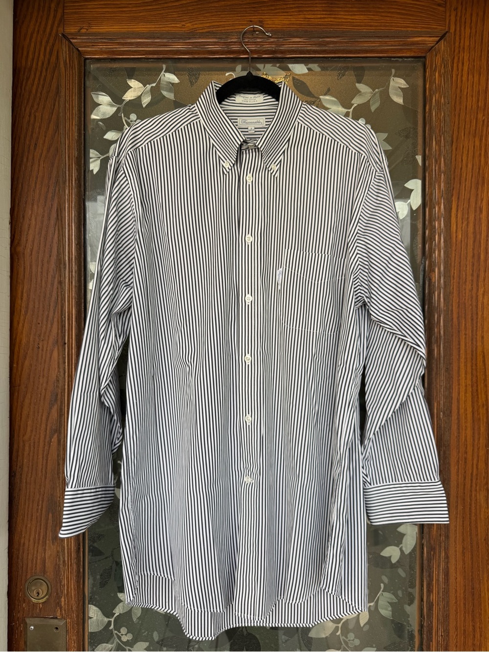 Faconnable Men’s Striped Button-Down Dress Shirt 16.5 34/35 White/Black Y2K Mint